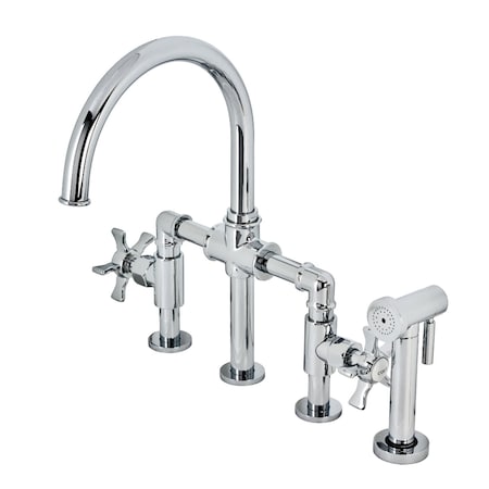 Kingston Brass KS2331NX Industrial Style Bridge Kitchen Faucet with Brass Sprayer, Polished Chrome KS2331NX